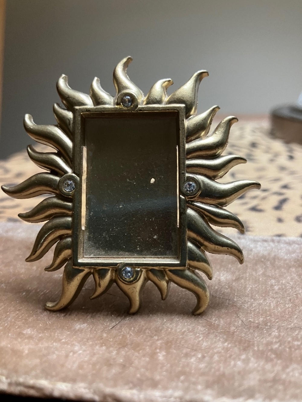 JAY STRONGWATER Neiman Marcus GoldTone Photo Frame Mini Pin Sunburst Rhinestone